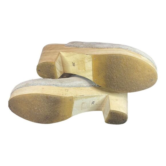 Free People Highland Park Clog Mule Gray Suede Wooden Heel - Picture 10 of 16